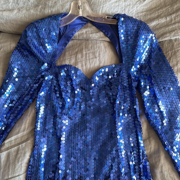 Vintage Blue Open Back Sequin Dress - Picture 6 of 7